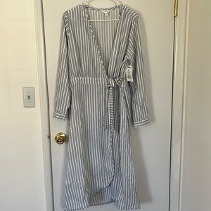 Time & True Menswear Pinstripe Wrap Dress